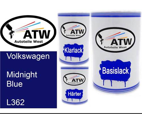 Volkswagen, Midnight Blue, L362: 500ml Lackdose + 500ml Klarlack + 250ml Härter - Set, von ATW Autoteile West.